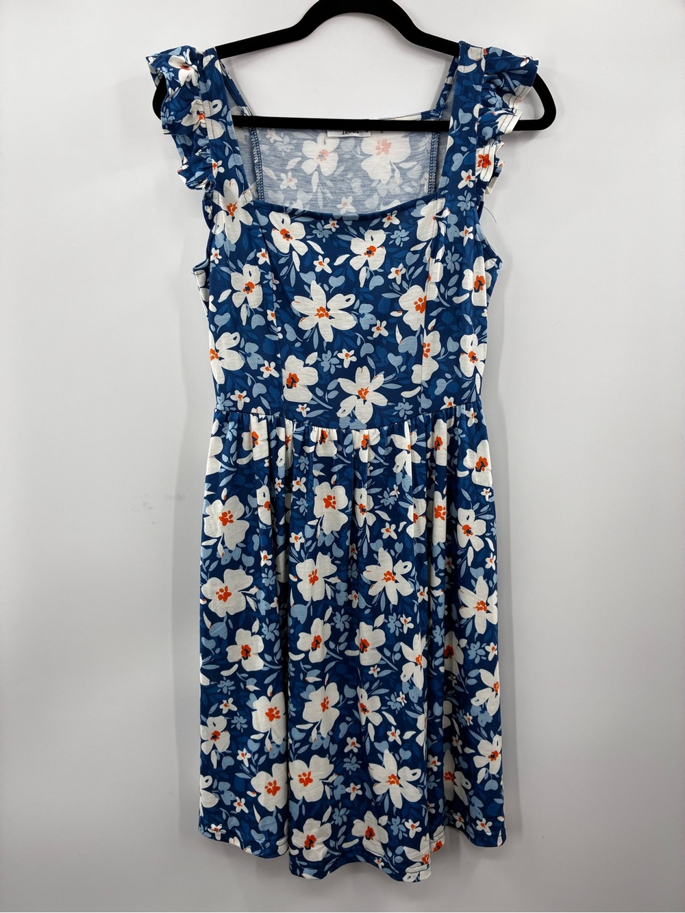 Loemes Blue Floral Ruffle-Sleeve Dress size Small